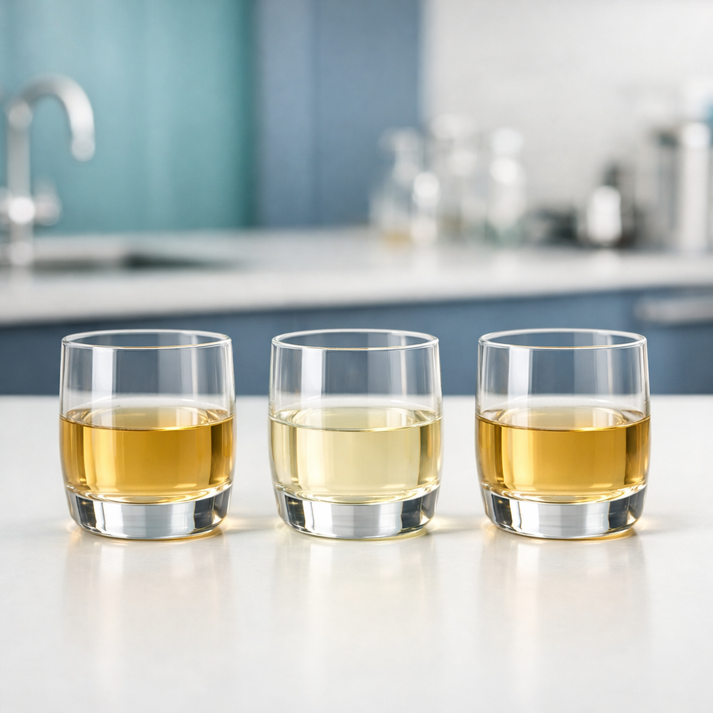 Three sensory testing samples in a laboratory setting illustrating a Triangle Test for difference testing and product optimization.