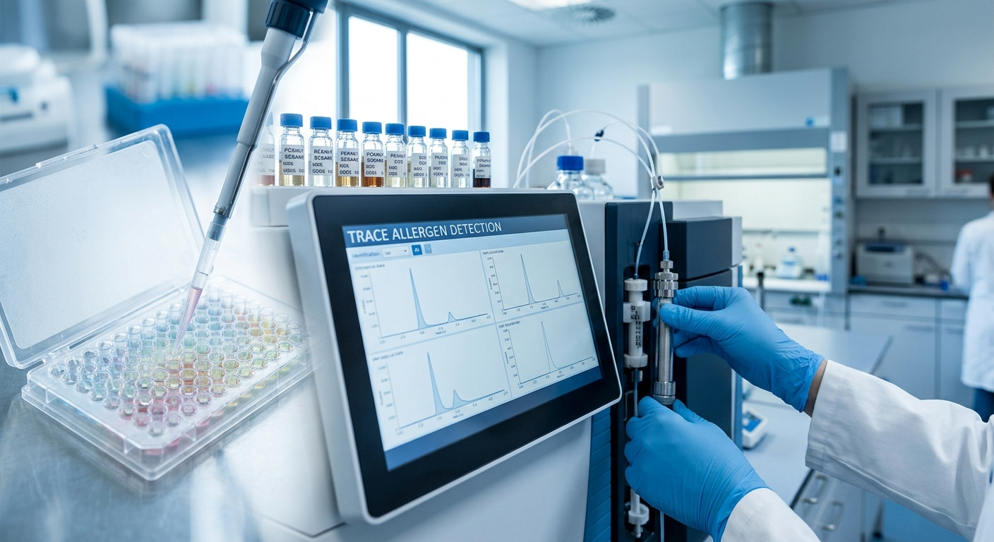 Mérieux NutriSciences chemist performing trace allergen detection using laboratory instrumentation
