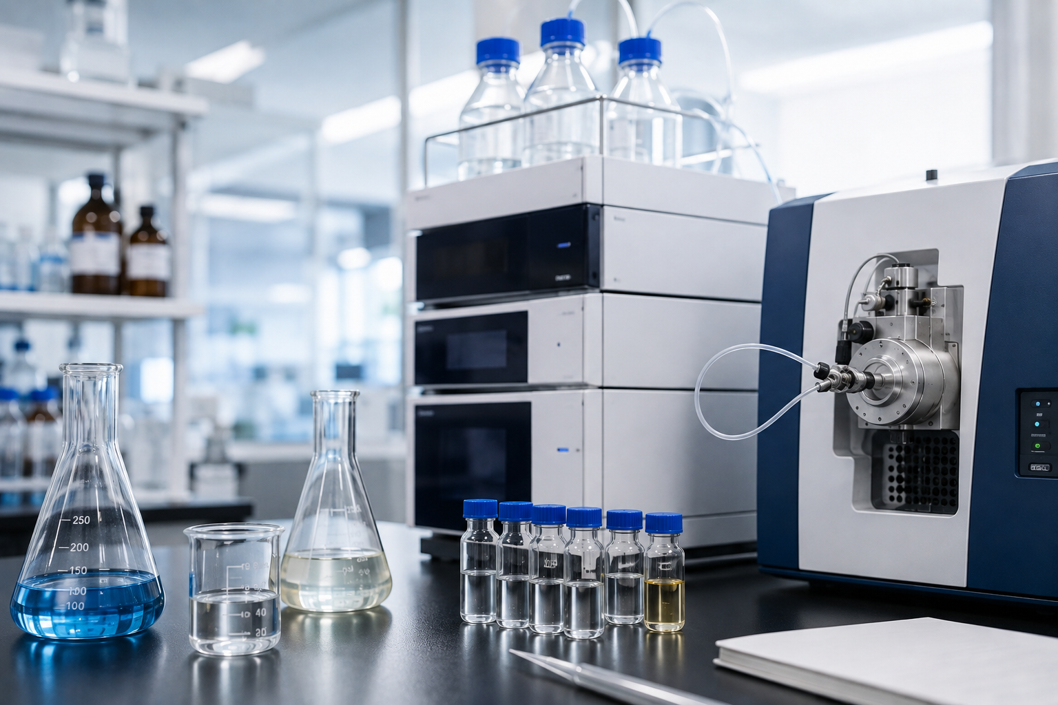 Mérieux NutriSciences analytical chemistry laboratory with chromatography and mass spectrometry equipment for food testing.